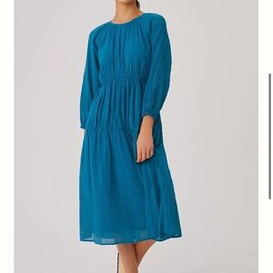 NWT Anthropologie teal blue striped cotton midi dress